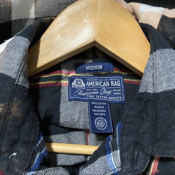 American Rag CIE Recycled Bleach Splatter Bleach Plaid Flannel Top C - Picture 3 of 4